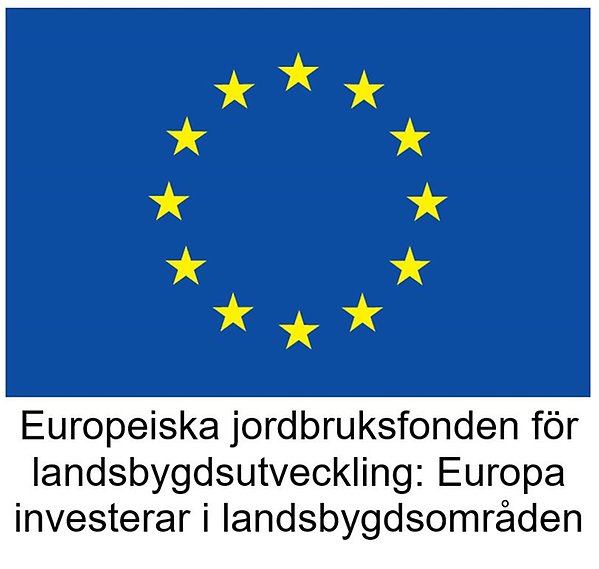 EU:s flagga och texten Europeiska jordbruksfonden för landsbygdsutveckling: Europa investerar i landsbygdsområden.